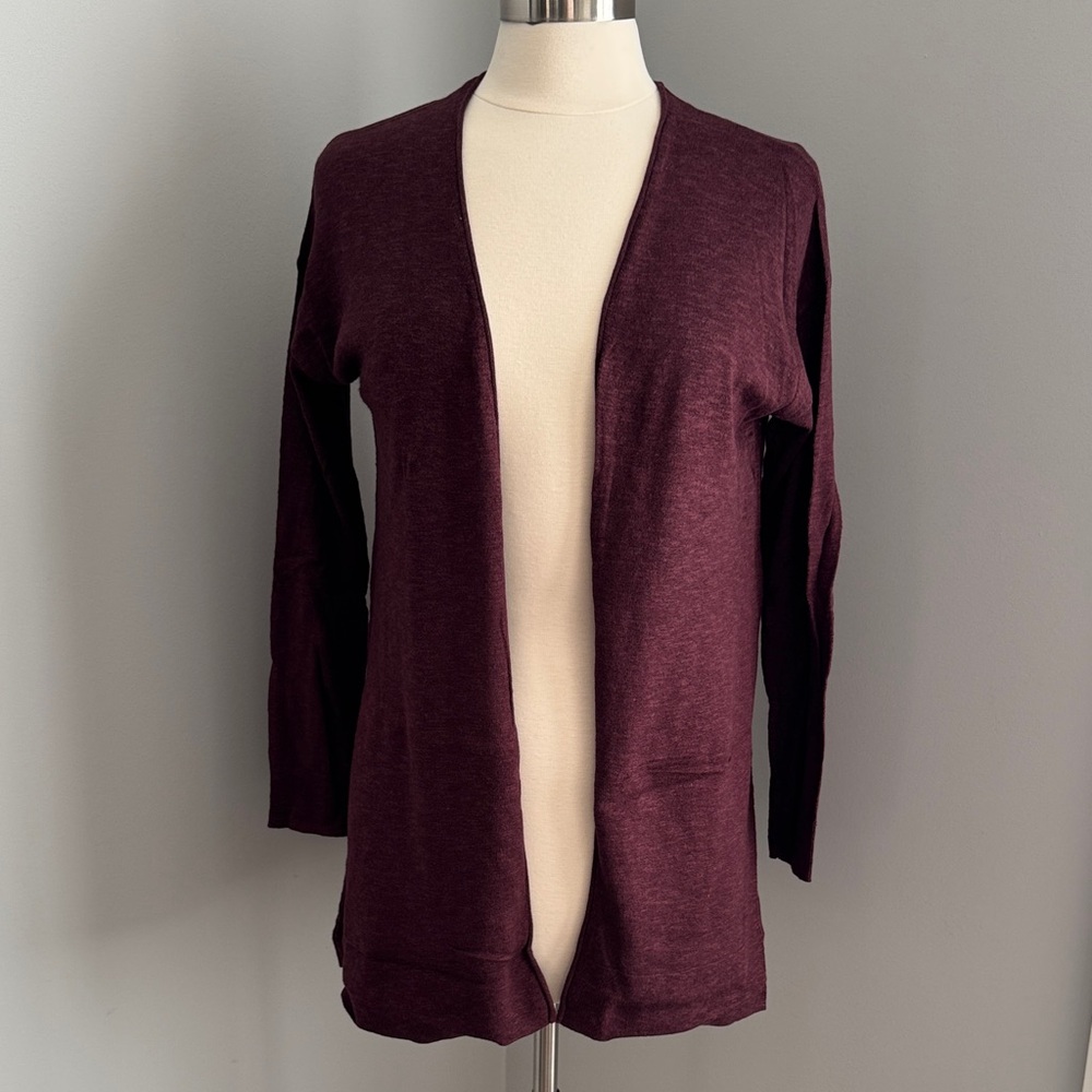GAP Women's Heathered Burgundy Open-Front Cardigan Sweater